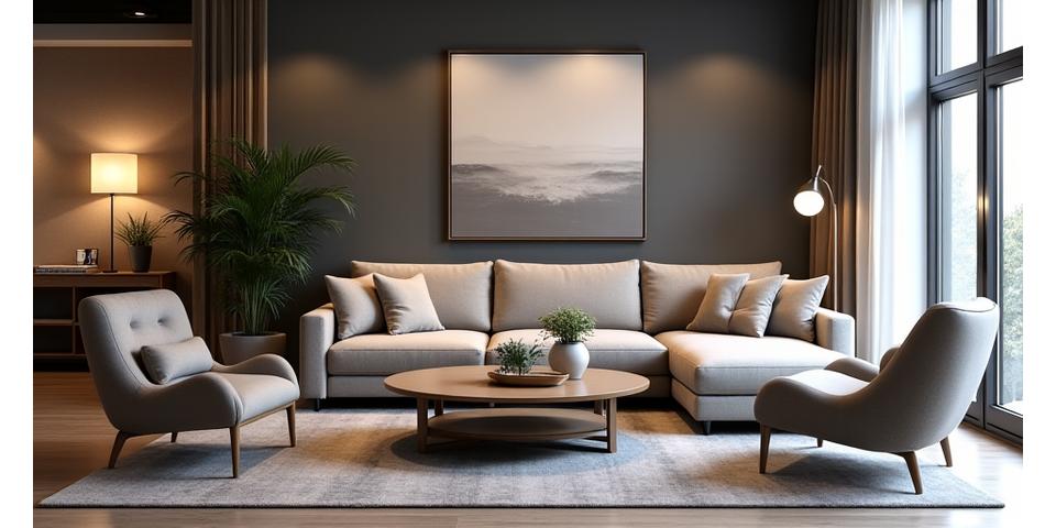 가구누리 쇼룸의 현대적인 소파와 거실 공간