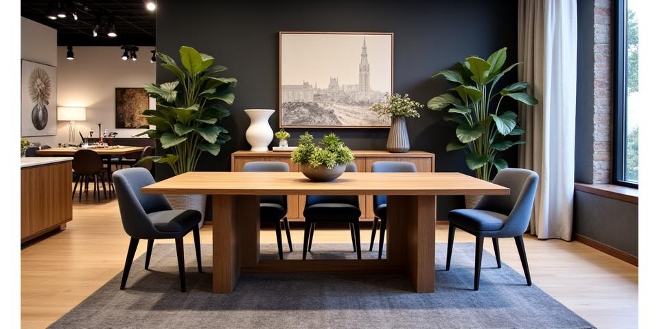 가구누리 쇼룸에 전시된 식탁과 의자 세트